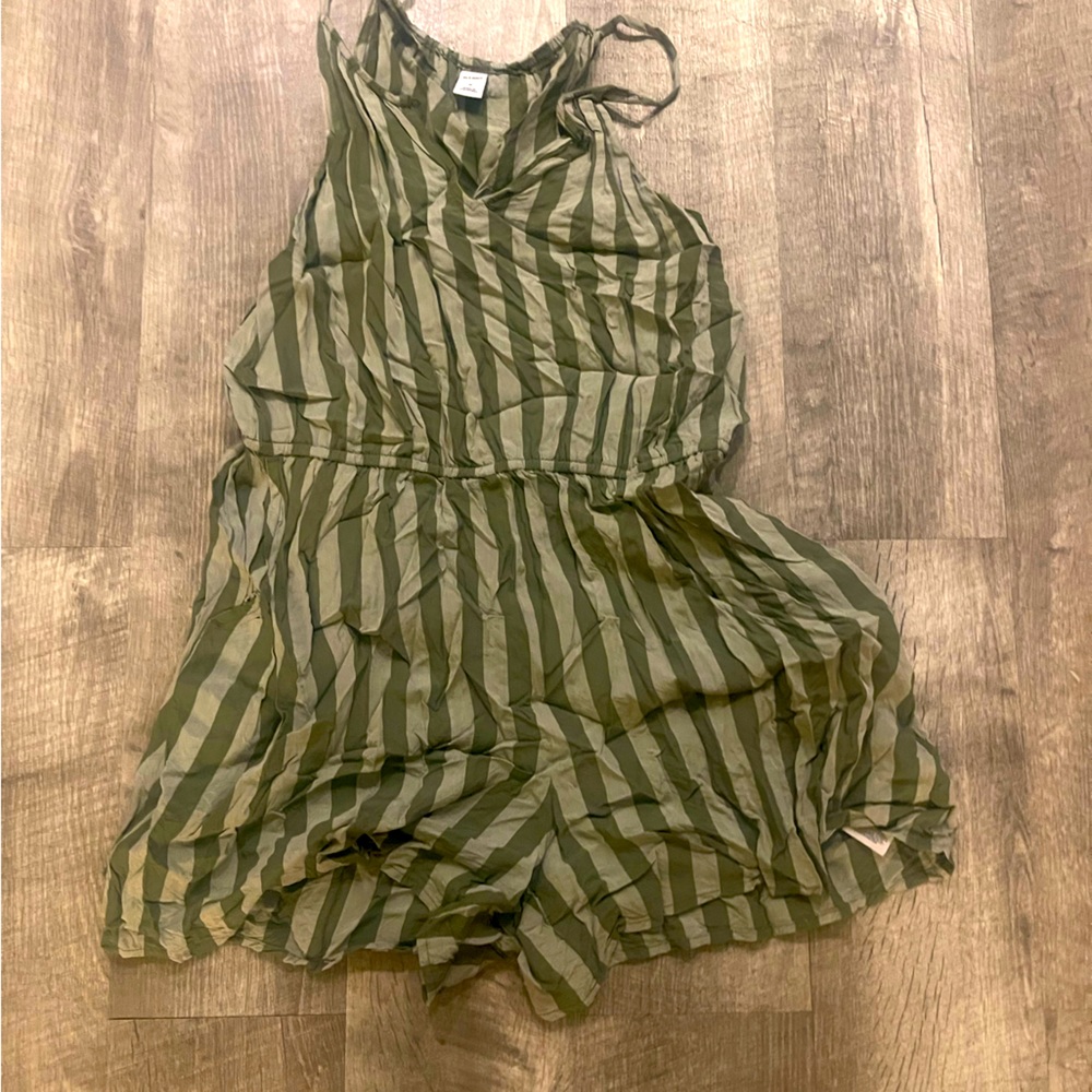 Old Navy green striped romper size medium